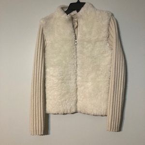 Free People Faux Fur Zip Up Sweater Size L